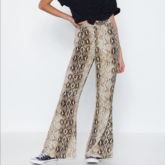 Nasty Gal Pants - NWT Snake Print Flared Pants